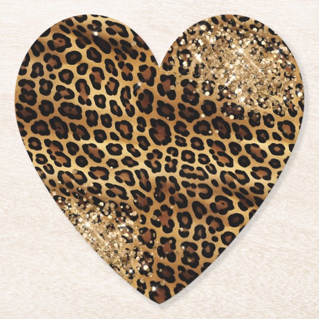 Leopard Print Guld Glitzy Gnistra Glitter Underlägg Papper (Framsida)