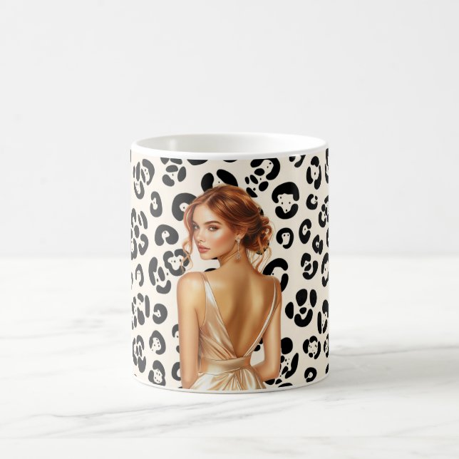 Leopard Print Guld Klänning Rödhårig Kaffemugg (Center)
