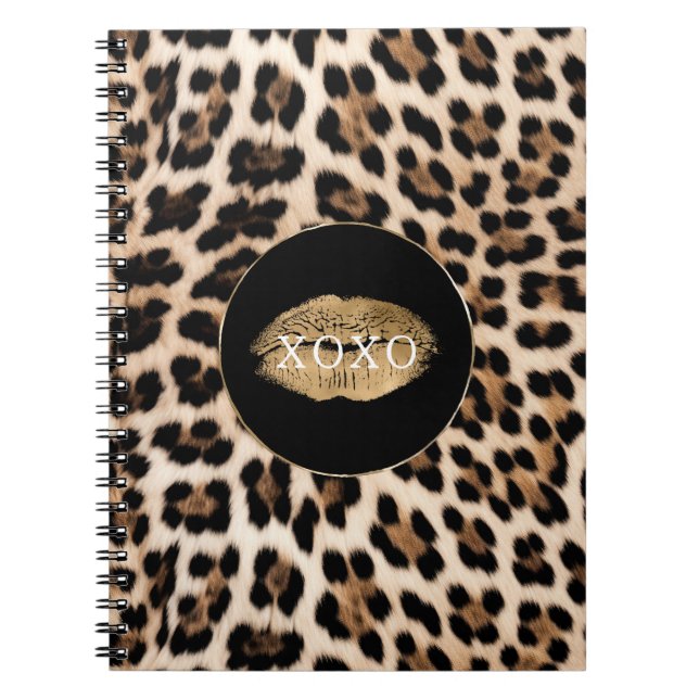 Leopard Print Guld Läpp XOXO Anteckningsbok (Framsidan)