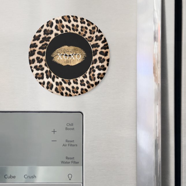 Leopard Print Guld Läpp XOXO Magnet (In Situ (Fridge))