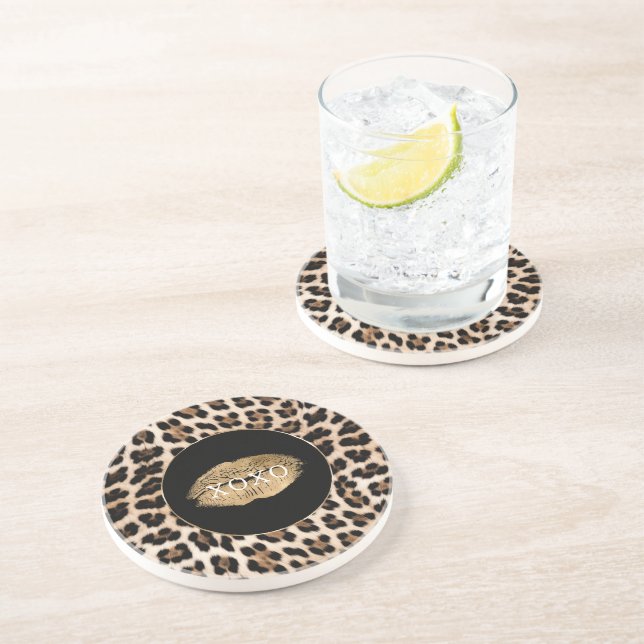 Leopard Print Guld Läpp XOXO Underlägg (Sidan)