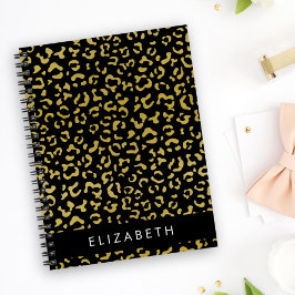 Leopard Print, Guld Leopard, Glitter, ditt namn Anteckningsbok