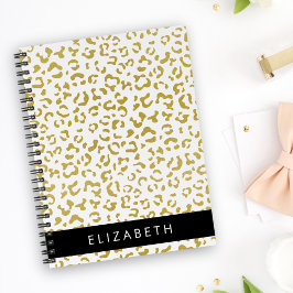 Leopard Print, Guld Leopard, Glitter, ditt namn Anteckningsbok