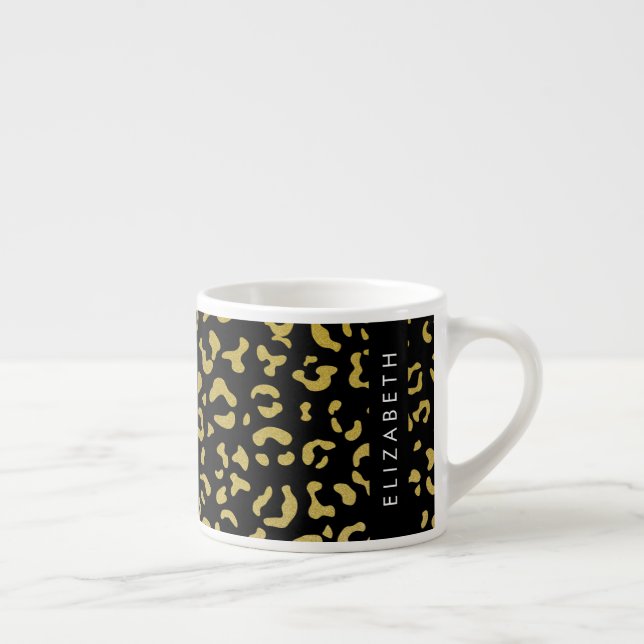 Leopard Print, Guld Leopard, Glitter, ditt namn Espressomugg (Höger)