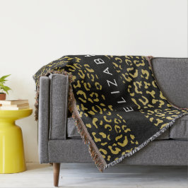 Leopard Print, Guld Leopard, Glitter, ditt namn Filt