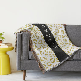 Leopard Print, Guld Leopard, Glitter, ditt namn Filt