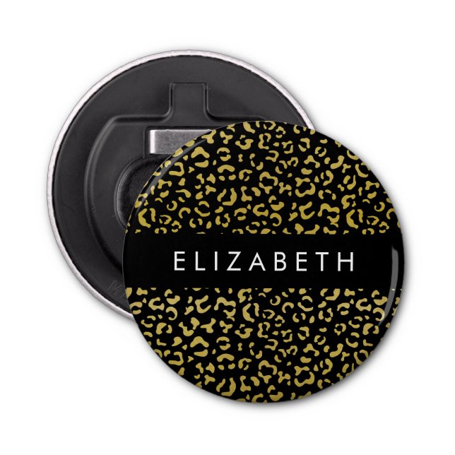 Leopard Print, Guld Leopard, Glitter, ditt namn Flasköppnare (Framsidan)