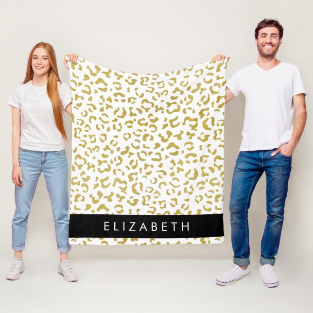 Leopard Print, Guld Leopard, Glitter, ditt namn Fleecefilt (På plats)
