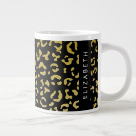 Leopard Print, Guld Leopard, Glitter, ditt namn Jumbo Mugg