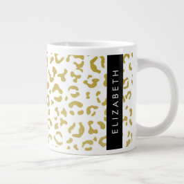 Leopard Print, Guld Leopard, Glitter, ditt namn Jumbo Mugg