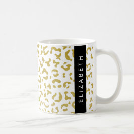 Leopard Print, Guld Leopard, Glitter, ditt namn Kaffemugg