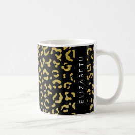 Leopard Print, Guld Leopard, Glitter, ditt namn Kaffemugg