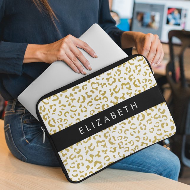 Leopard Print, Guld Leopard, Glitter, ditt namn Laptop Fodral (Skapare uppladdad)
