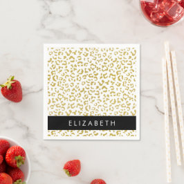 Leopard Print, Guld Leopard, Glitter, ditt namn Pappersservett