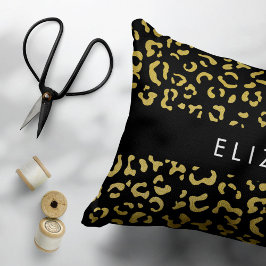Leopard Print, Guld Leopard, Glitter, ditt namn Prydnadskudde