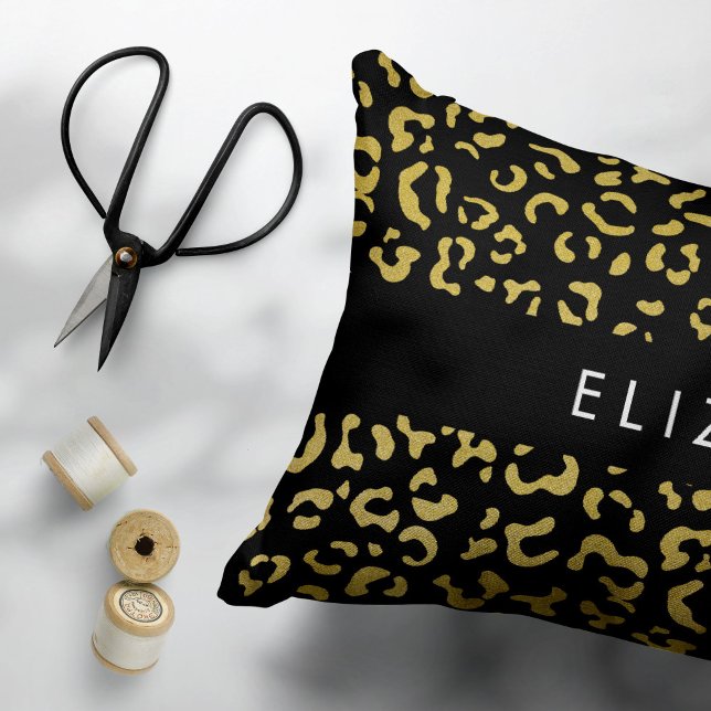 Leopard Print, Guld Leopard, Glitter, ditt namn Prydnadskudde (Skapare uppladdad)