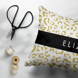 Leopard Print, Guld Leopard, Glitter, ditt namn Prydnadskudde