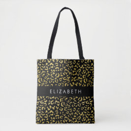 Leopard Print, Guld Leopard, Glitter, ditt namn Tygkasse