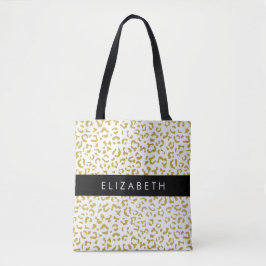 Leopard Print, Guld Leopard, Glitter, ditt namn Tygkasse