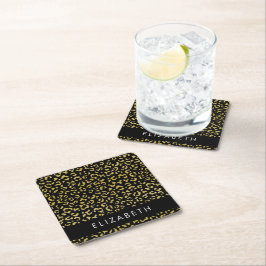 Leopard Print, Guld Leopard, Glitter, ditt namn Underlägg Papper Kvadrat