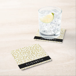 Leopard Print, Guld Leopard, Glitter, ditt namn Underlägg Papper Kvadrat
