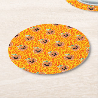 Leopard print Halloween pattern Underlägg Papper Rund
