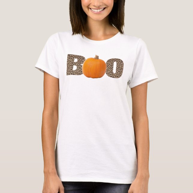 Leopard Print Halloween Pumpkin Boo Costume Kids T Shirt (Framsida)