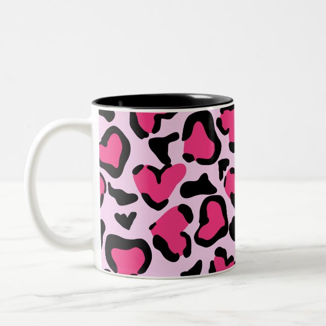 Leopard print, Handdragen vattenfärg struktur. Två-Tonad Mugg (Vänster)
