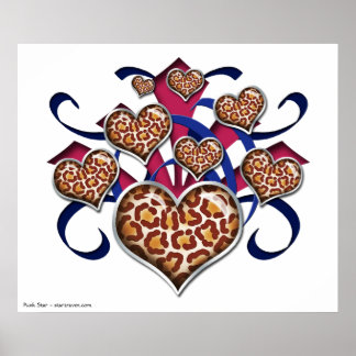Leopard Print Hearts Rosa & Blue Burst Poster
