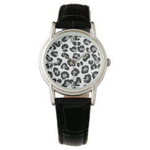 Leopard Print in Black and White with Grått / Gr Armbandsur