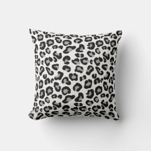 Leopard Print in Black and White with Grått / Gråt Kudde