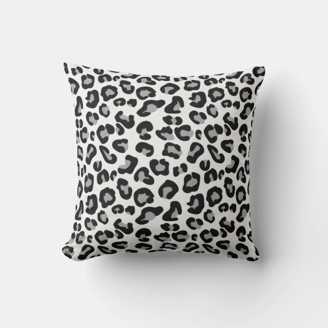 Leopard Print in Black and White with Grått / Gråt Kudde (Framsida)