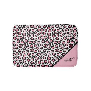 Leopard Print in Rosa White & Black with Monogram Badrumsmatta