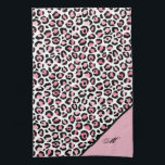 Leopard Print in Rosa White & Black with Monogram Kökshandduk<br><div class="desc">Klassisk Elegant Leopard Print in Rosa White & Black with Monogram Design. Ge ett lyxmärke med den här personligen handduken.</div>