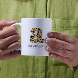 Leopard Print Initial a Lowercase och Namn Kaffemugg