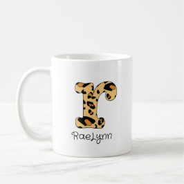 Leopard Print Initial eller Lowercase och Namn Kaffemugg