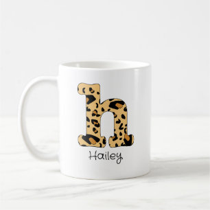 Leopard Print Initial h Lowercase och Namn Kaffemugg