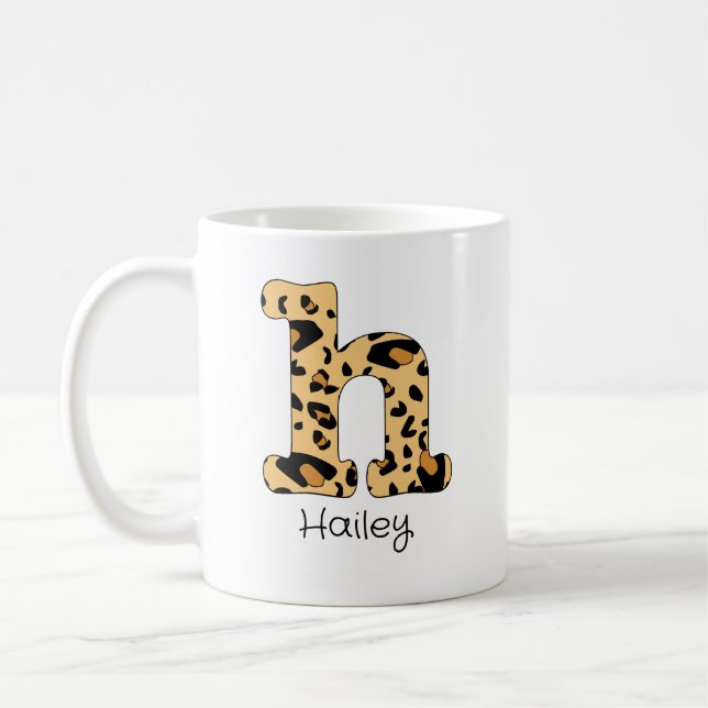 Leopard Print Initial h Lowercase och Namn Kaffemugg (Vänster)