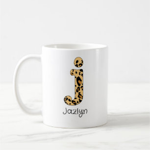 Leopard Print Initial j Lowercase och Namn Kaffemugg
