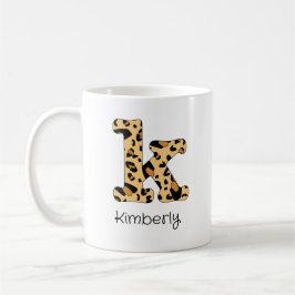 Leopard Print Initial k Lowercase och Namn Kaffemugg