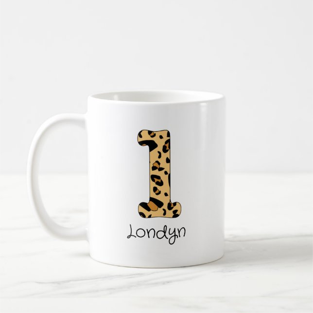 Leopard Print Initial l Lowercase och Namn Kaffemugg (Vänster)