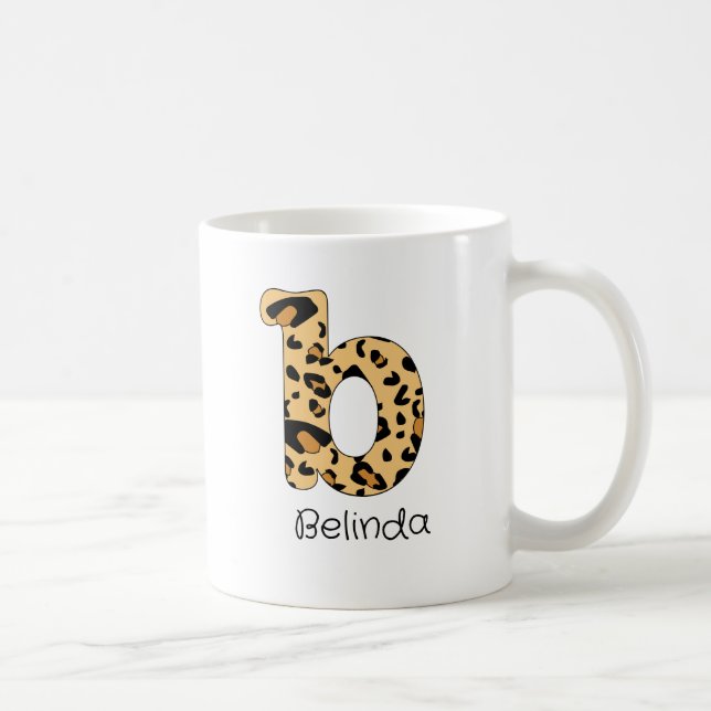 Leopard Print Initial Lowercase b och Namn Kaffemugg (Höger)