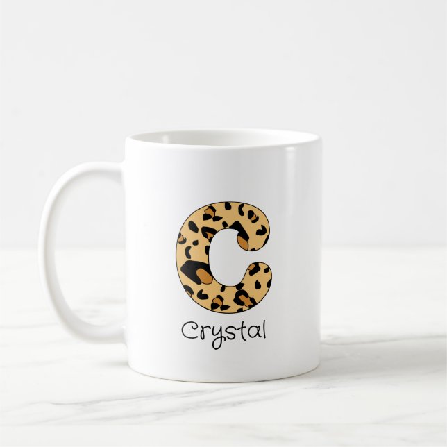 Leopard Print Initial Lowercase c och Namn Kaffemugg (Vänster)