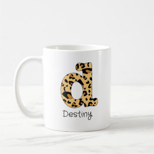 Leopard Print Initial Lowercase d och Namn Kaffemugg