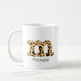 Leopard Print Initial m Lowercase och Namn Kaffemugg