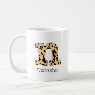Leopard Print Initial n Lowercase och Namn Kaffemugg