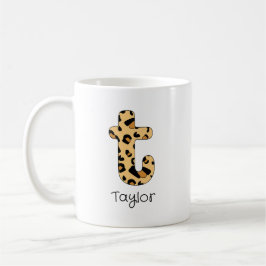 Leopard Print Initial t Lowercase och Namn Kaffemugg