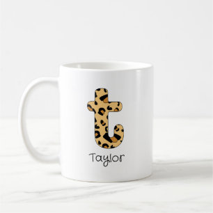 Leopard Print Initial t Lowercase och Namn Kaffemugg