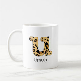 Leopard Print Initial u Lowercase och Namn Kaffemugg