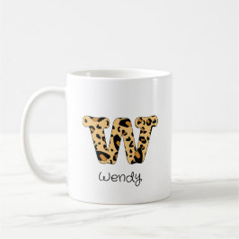 Leopard Print Initial w Lowercase and Namn Kaffemugg